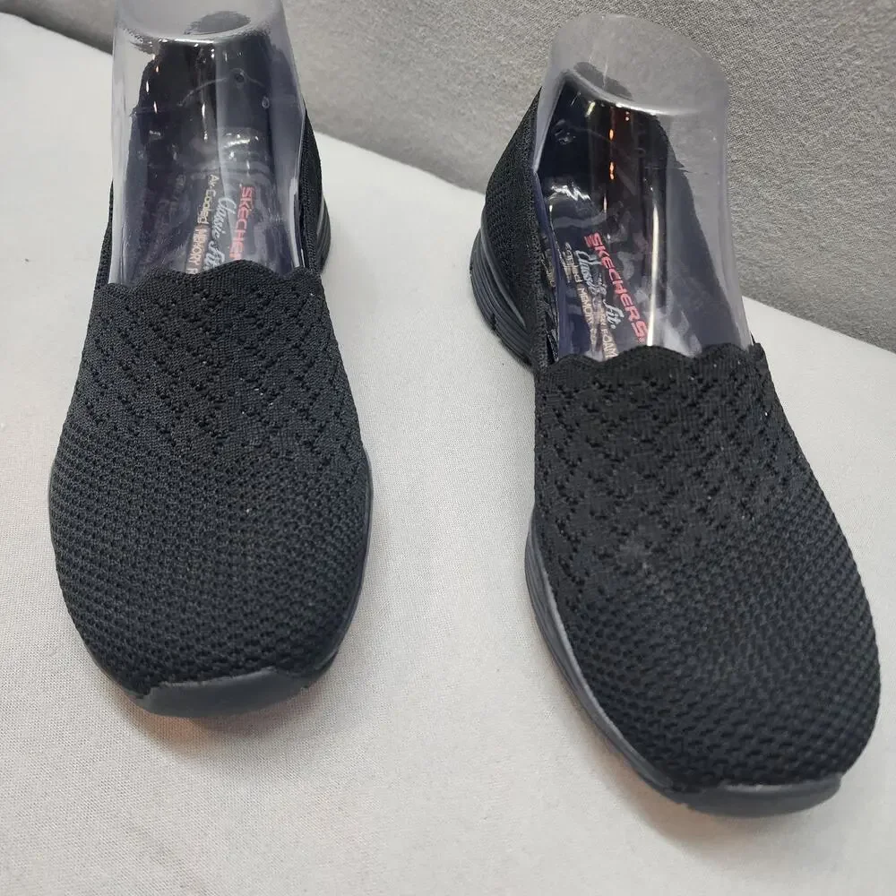 Skechers Women's Seager Stat Slip On Sneaker Shoes Black #49481 Sz‎ 7.5